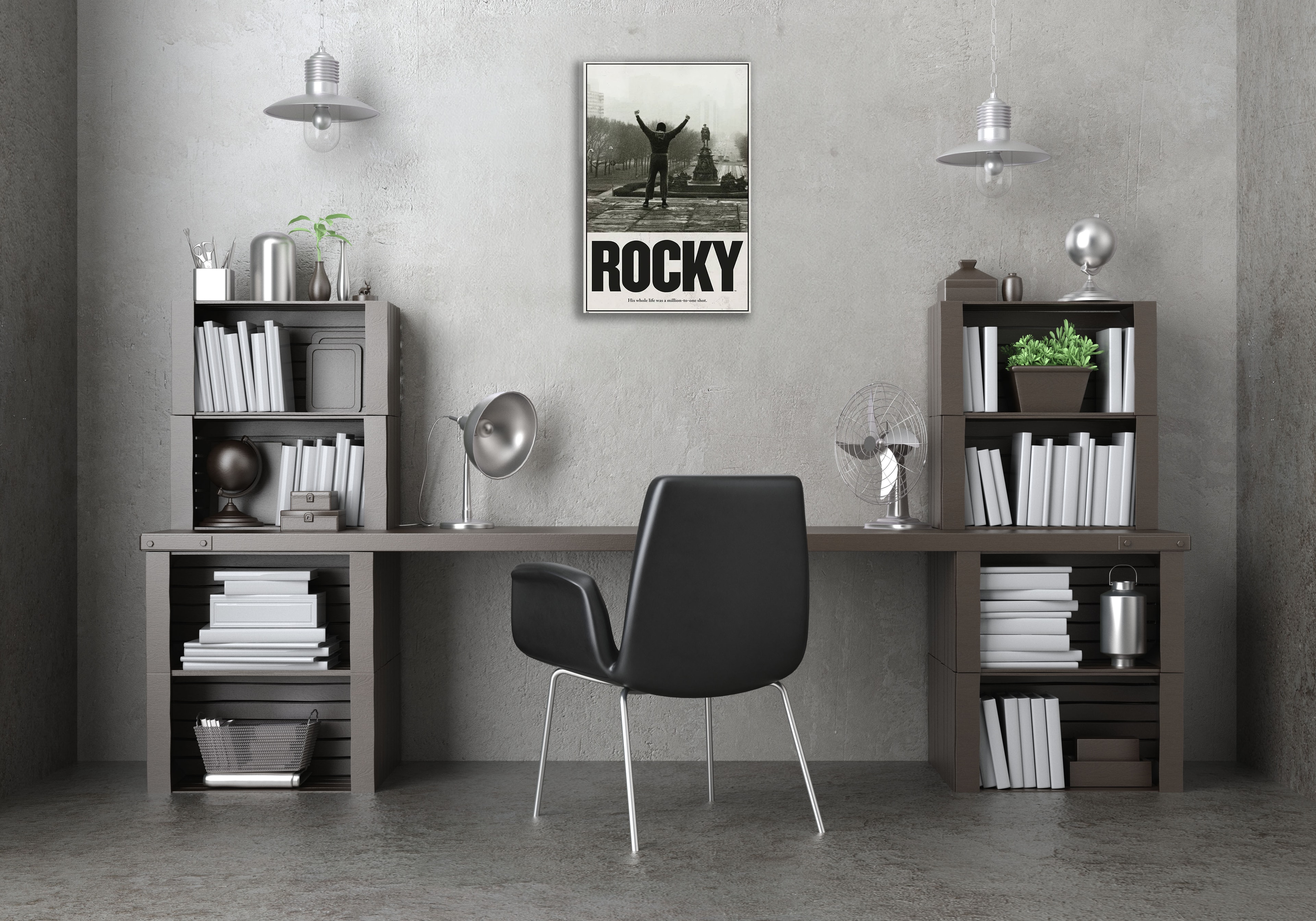 Rocky Siyah Beyaz İkonik Cam Tablo